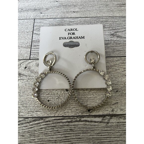 Carol for Eva Graham Silver Tone Rhinestone Hoop Earrings - Picture 2 of 4